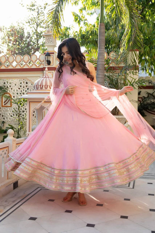 Designer Baby Pink Anarkali Suit with Dupatta for Wedding & Festive Wear