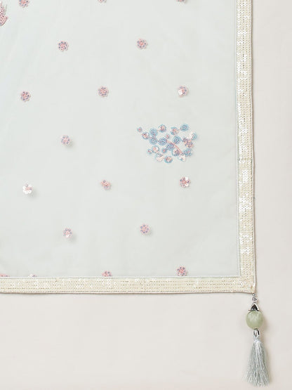 Sky Blue Garden Floral Embroidered Lehenga Choli