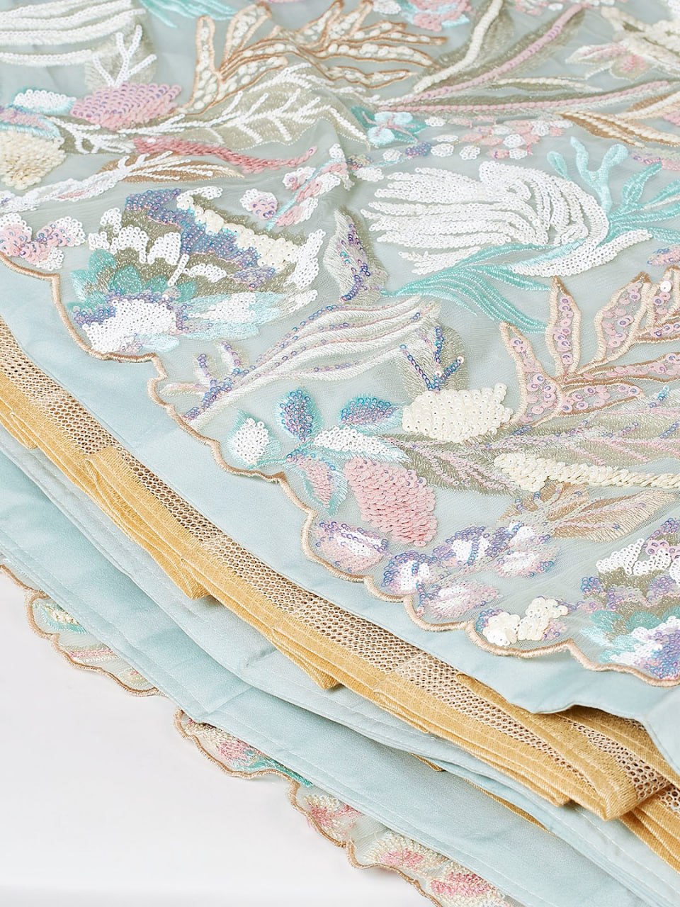 Sky Blue Garden Floral Embroidered Lehenga Choli