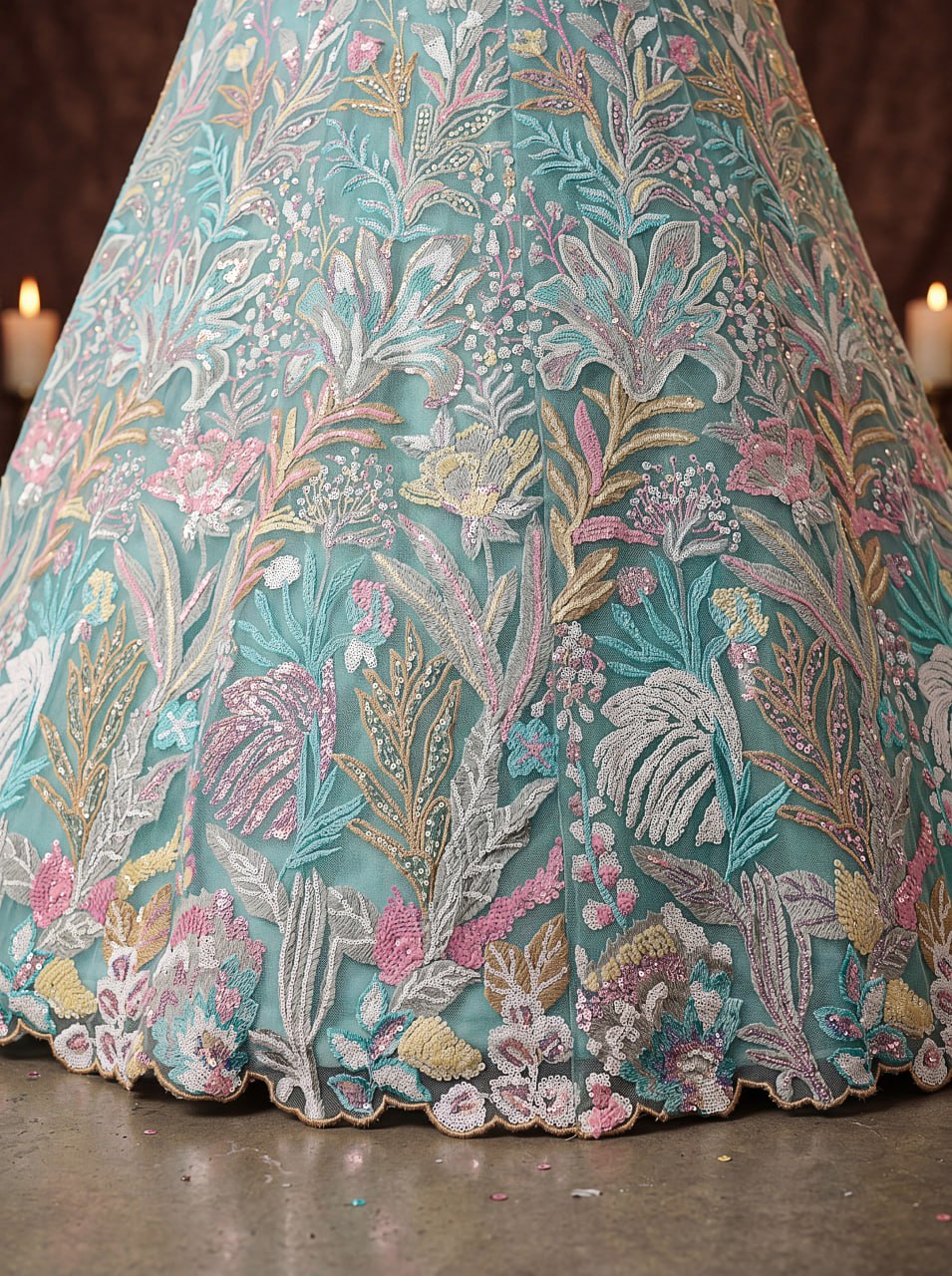 Sky Blue Garden Floral Embroidered Lehenga Choli