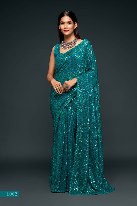 Teal Sequin Saree

