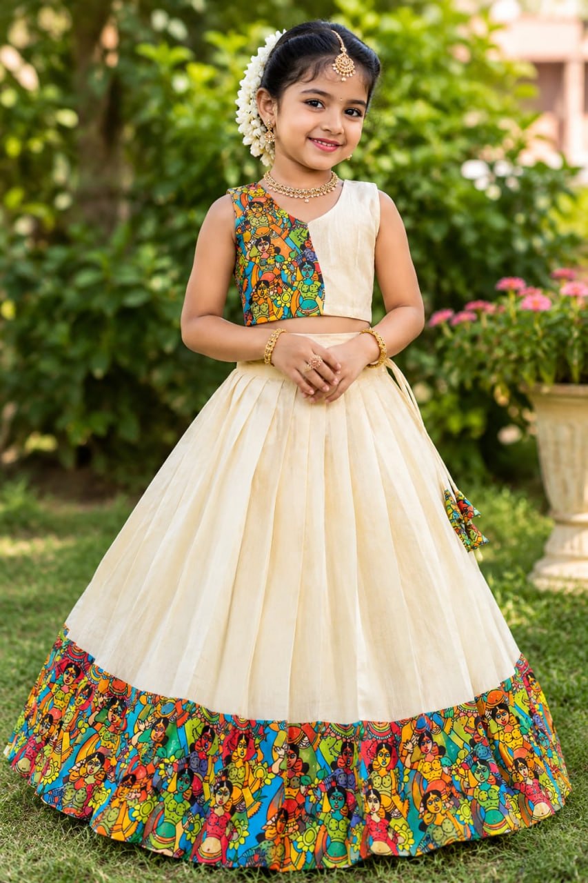 Traditional Kalamkari-Style Printed Kids Lehenga Choli