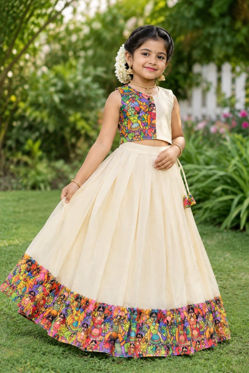 Traditional Kalamkari-Style Printed Kids Lehenga Choli