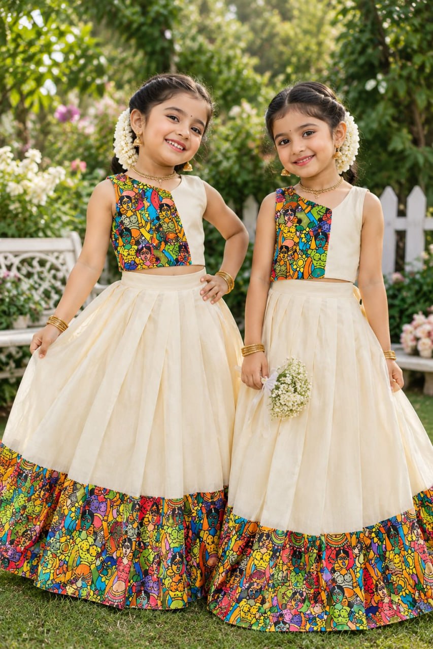 Traditional Kalamkari-Style Printed Kids Lehenga Choli