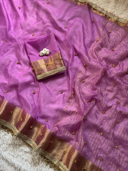 Traditional Ghungroo Border Saree with Golden Zari Work & Decorative Tassels