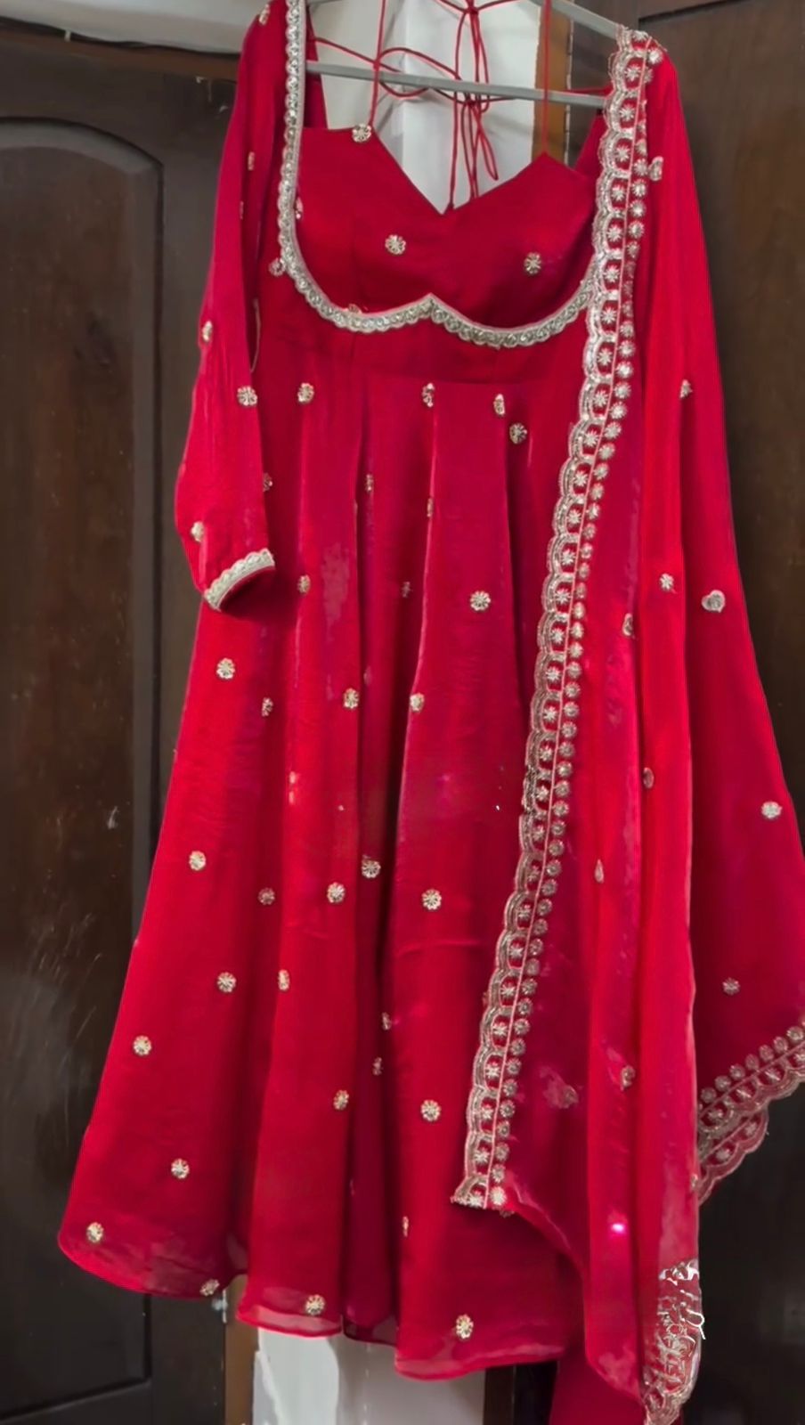 Peach Silk Anarkali Dress with Sequence Work Dupatta