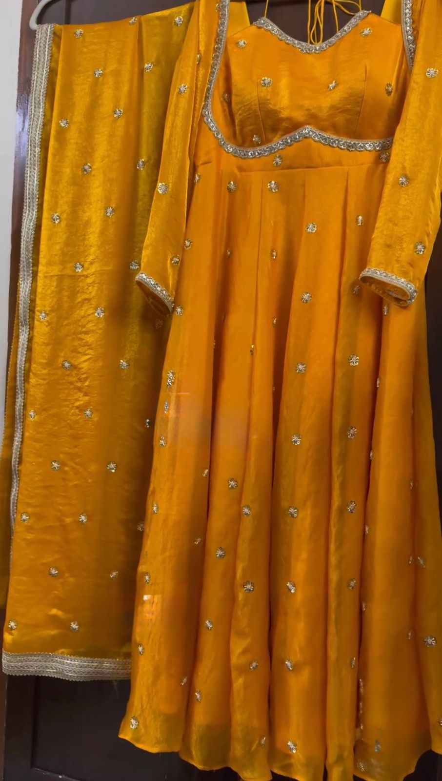 Peach Silk Anarkali Dress with Sequence Work Dupatta