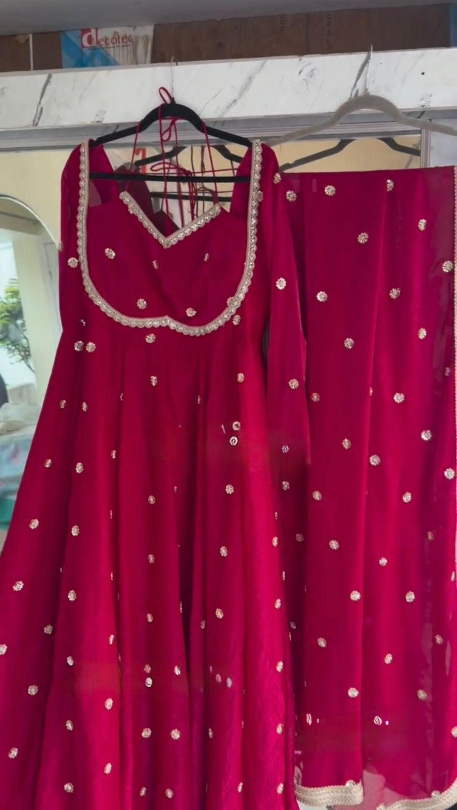 Peach Silk Anarkali Dress with Sequence Work Dupatta