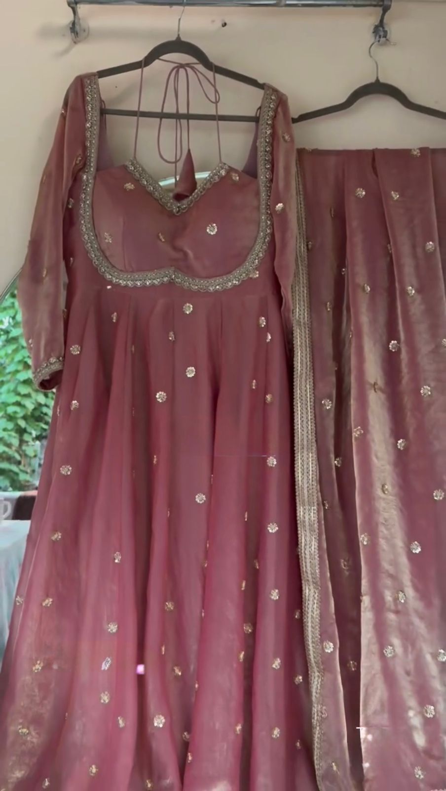 Peach Silk Anarkali Dress with Sequence Work Dupatta