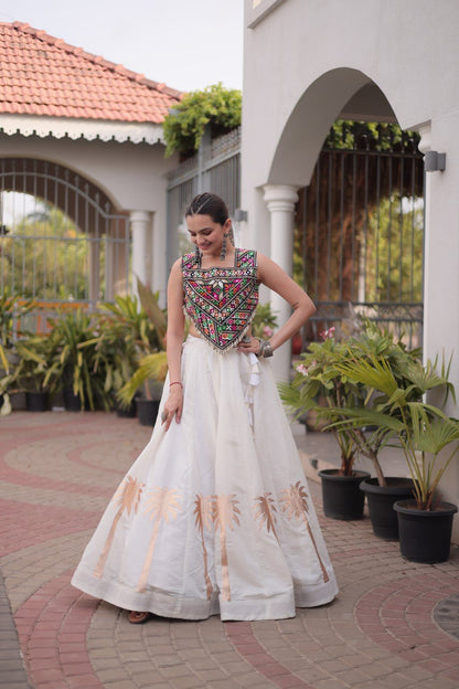 Hot Pink Roman Lehenga with Kutchi Gamthi Embroidered Blouse