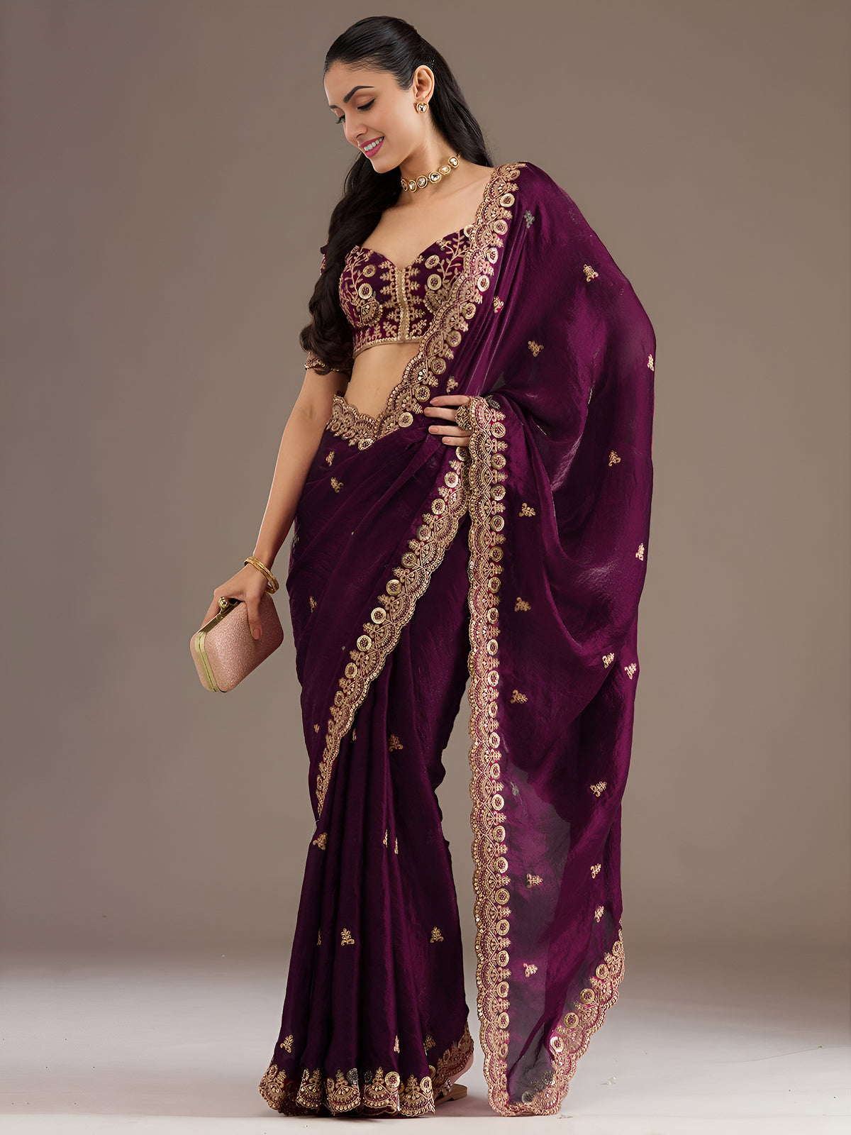 Mustard Gold Tissue Saree with Heavy Gold Embroidery Border & Designer Blouse