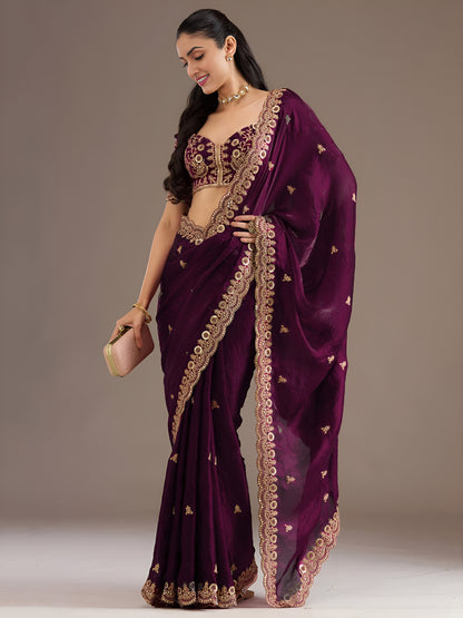 Mustard Gold Tissue Saree with Heavy Gold Embroidery Border & Designer Blouse