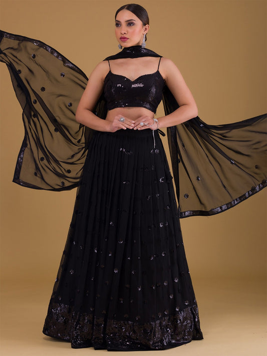 Elegant Black Sequin Lehenga Choli for Parties & Evening Wear