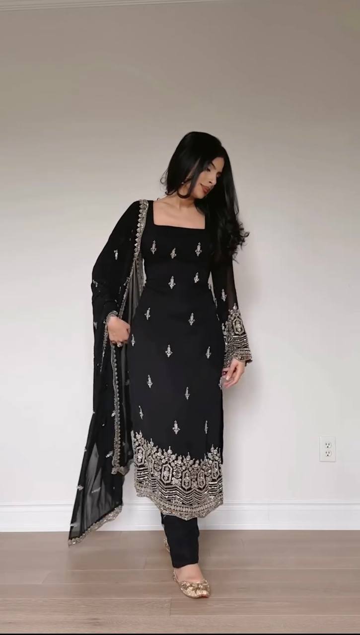 Pastel Green Embroidered Georgette Suit