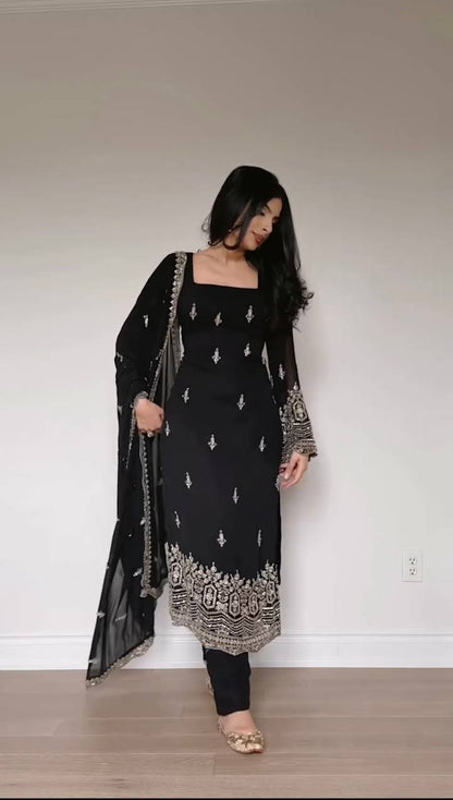 Pastel Green Embroidered Georgette Suit
