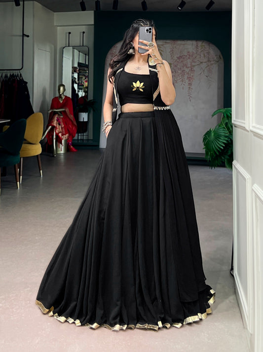 Black Navratri Lehenga Choli with Long Jacket