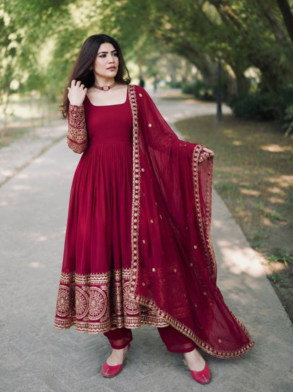Dark Pink Anarkali Suit with Dupatta for Weddings & Parties