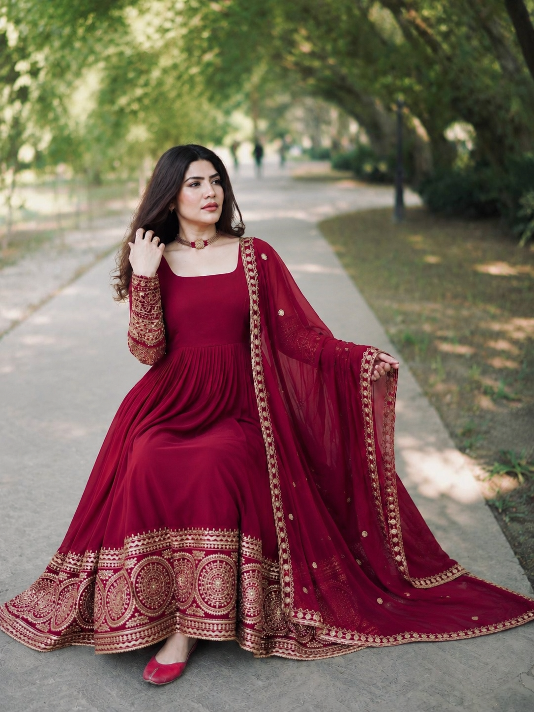 Dark Pink Anarkali Suit with Dupatta for Weddings & Parties