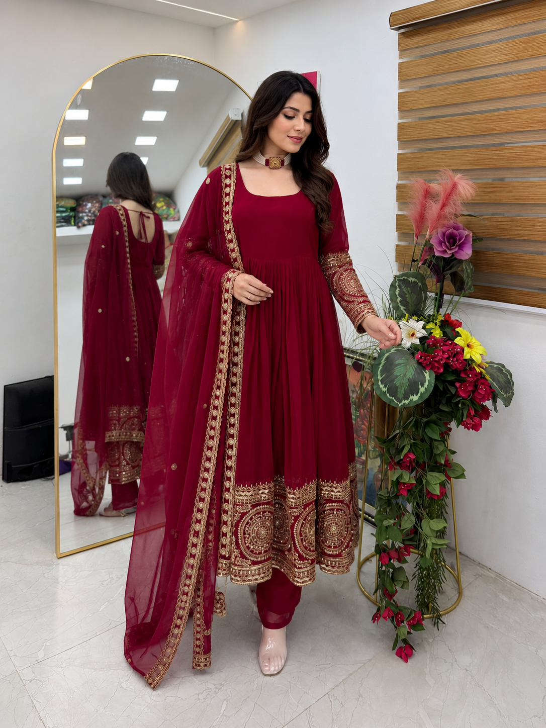 Dark Pink Anarkali Suit with Dupatta for Weddings & Parties