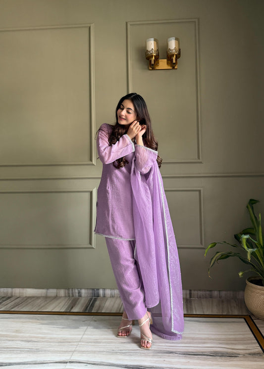Elegant Lavender Crunchy Silk Salwar Suit with Dupatta
