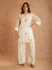 Cream Cotton Silk Kurta Set with Farshi Salwar & Organza Dupatta