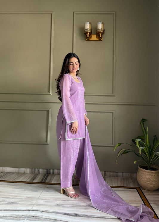 Elegant Lavender Crunchy Silk Salwar Suit with Dupatta