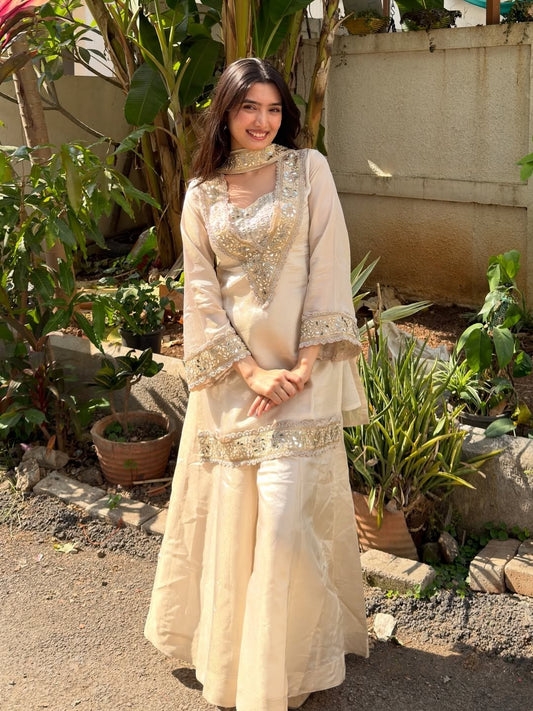 Designer Ivory Ethnic Sharara Set for Wedding & Festive Wear