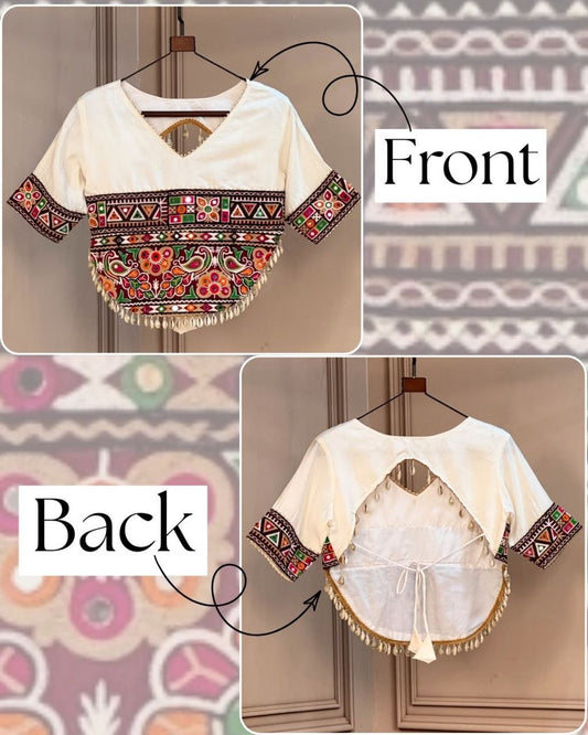 Navratri Special Kutchi Gamthi Embroidered Roman Silk Navratri Blouse