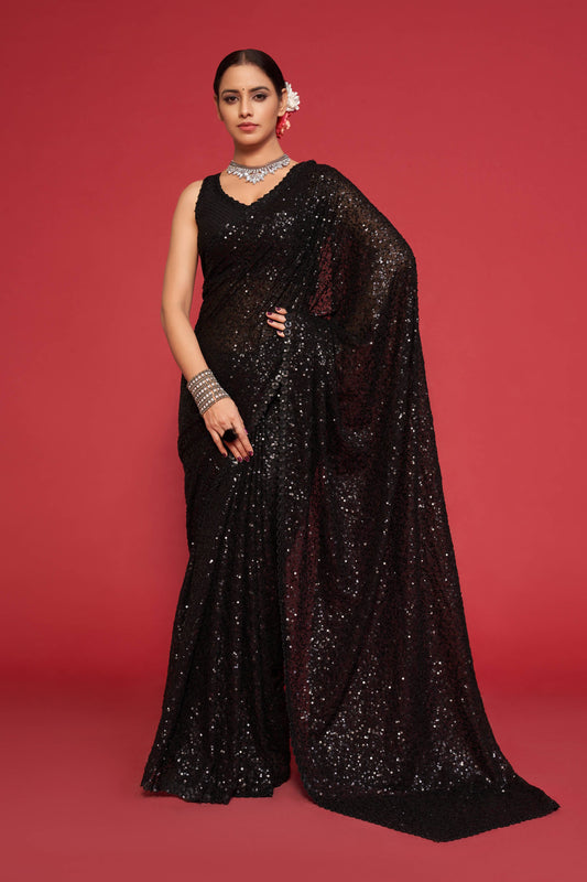 manvansh Black sequin saree party wear

