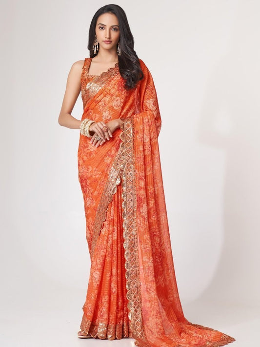 Orange floral saree

