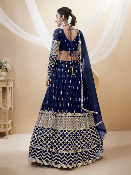 Navy Blue Sequins Zari Embroidered Work Lehenga Choli Set for wedding and reception