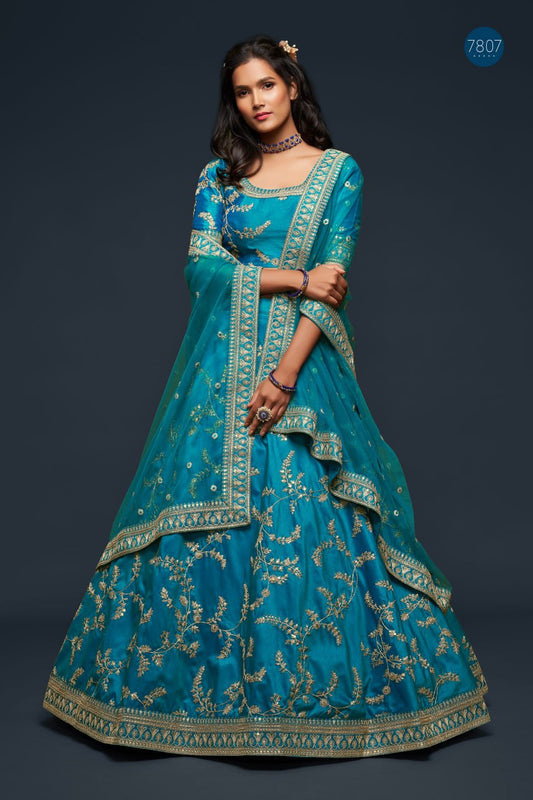 Turquoise Blue Embroidered Lehenga Choli with Dupatta