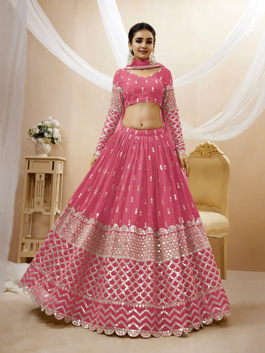 Pink Sequins Zari Embroidered Work Lehenga Choli Set for wedding and reception