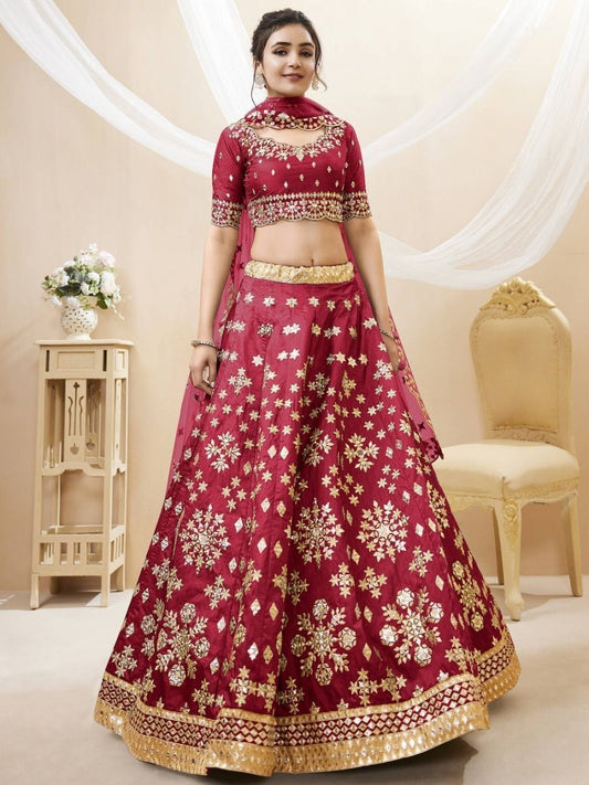 Maroon Zari Art Silk Lehenga Choli with Dupatta