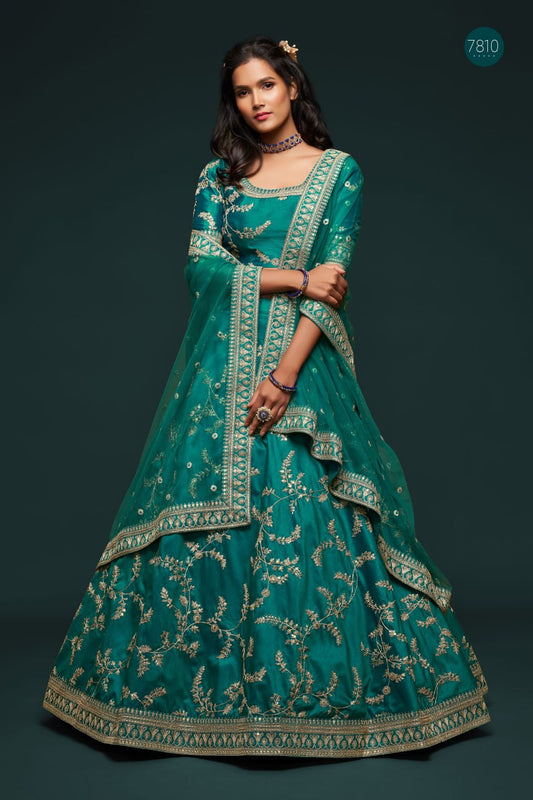 Emerald Green Embroidered Lehenga Set with Dupatta