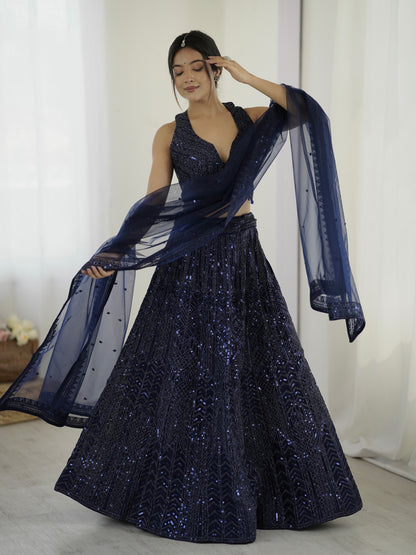 Navy Blue Sequin Lehenga Set for wedding