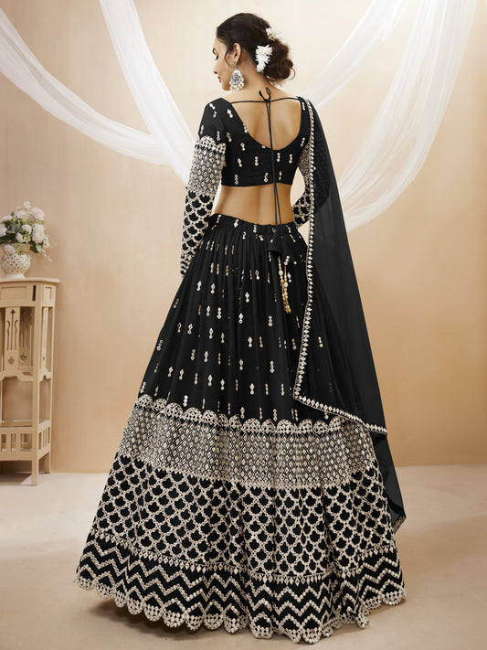 Black Sequins Zari Embroidered Work Lehenga Choli Set for wedding and reception