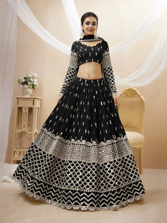 Black Sequins Zari Embroidered Work Lehenga Choli Set for wedding and reception
