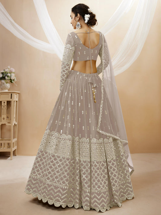 Taupe Grey Sequins Zari Embroidered Work Lehenga Choli Set for wedding and reception