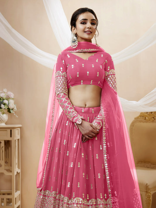 Pink Sequins Zari Embroidered Work Lehenga Choli Set for wedding and reception