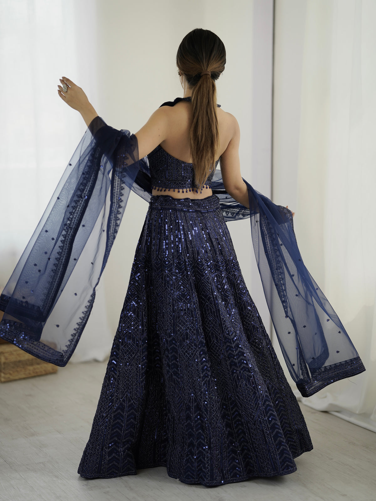 Navy Blue Sequin Lehenga Set for wedding