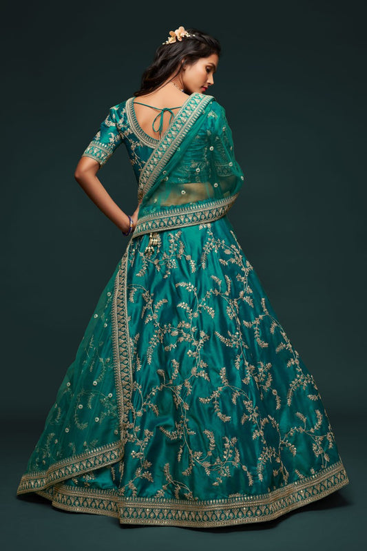 Emerald Green Embroidered Lehenga Set with Dupatta