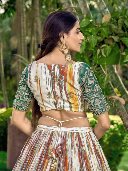 Designer Multicolor Lehenga with Bottle Green Embroidered Dupatta