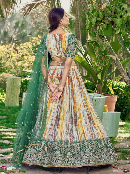 Designer Multicolor Lehenga with Bottle Green Embroidered Dupatta