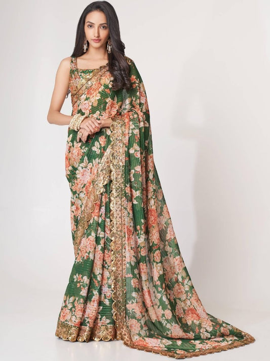 manvansh Green floral saree