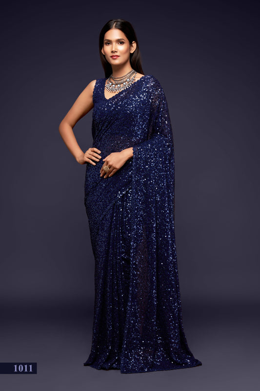 manvansh Navy blue sequin saree party wear