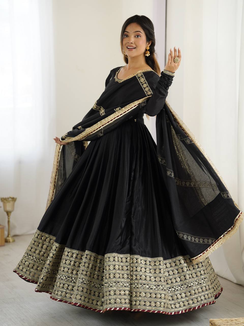 green emerald velvet dress Black and Gold Embroidered Velvet Anarkali  FALAKENOOR