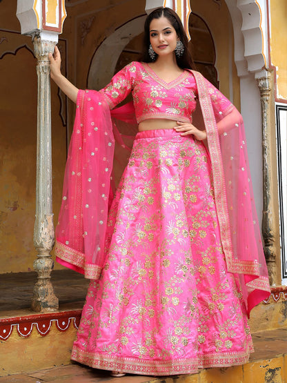 Bridal & Party Wear Designer Pink Embroidered Lehenga Choli with Dupatta