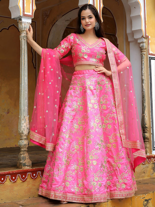 Bridal & Party Wear Designer Pink Embroidered Lehenga Choli with Dupatta