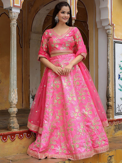 Bridal & Party Wear Designer Pink Embroidered Lehenga Choli with Dupatta